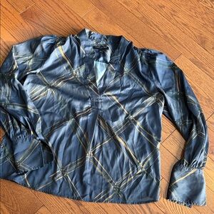 Banana Republic gray and Gold Plaid Blouse